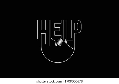 Help Calligraphic line art Text banner poster vector illustration Design.