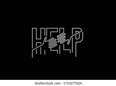 Help Calligraphic line art Text banner poster vector illustration Design.