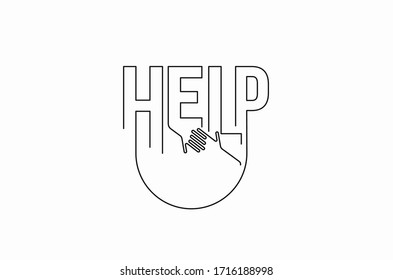 Help Calligraphic line art Text banner poster vector illustration Design.