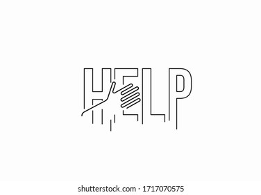 Ayuda Línea caligráfica Arte Texto carteles ilustración vectorial Diseño.
