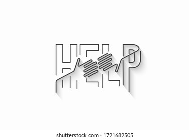 Help Calligraphic line art Text banner poster vector illustration Design.