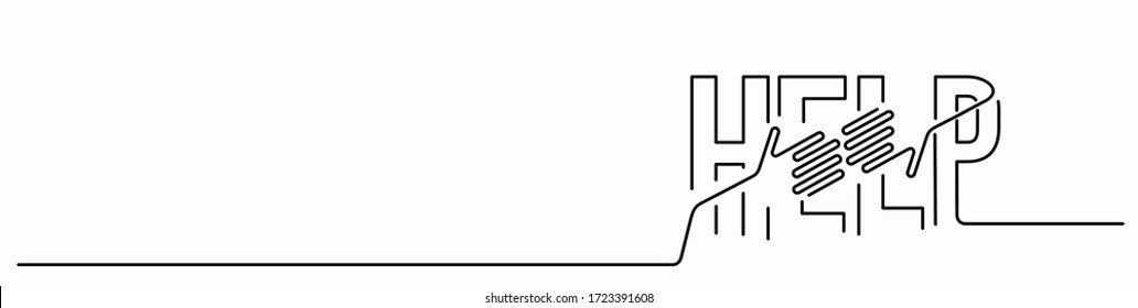 Ayuda Línea caligráfica Arte Texto carteles ilustración vectorial Diseño.