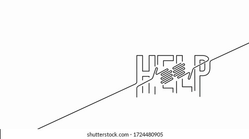 Help Calligraphic line art Text banner poster vector illustration Design.