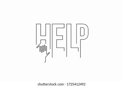 Help Calligraphic line art Text banner poster vector illustration Design.