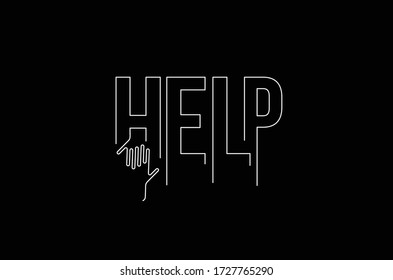 Ayuda Dibujo de línea caligráfica Texto pancarta ilustración vectorial Diseño.