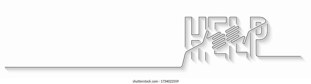 Ayuda Dibujo de línea caligráfica Texto pancarta ilustración vectorial Diseño.