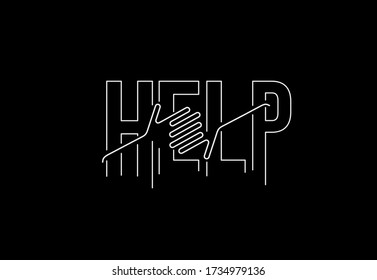 Help Calligraphic line art Text banner poster vector illustration Design.