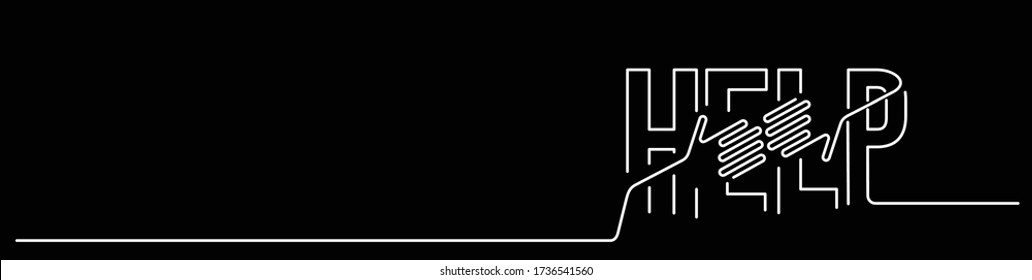 Ayuda Dibujo de línea caligráfica Texto pancarta ilustración vectorial Diseño.
