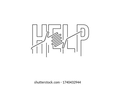 Help Calligraphic line art Text banner poster vector illustration Design.