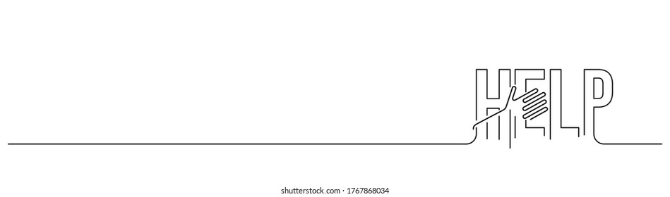 Ayuda Dibujo de línea caligráfica Texto pancarta ilustración vectorial Diseño.