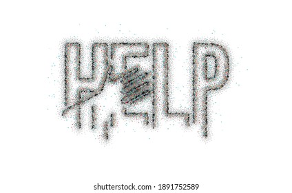 Help Calligraphic Particle art Text banner poster vector illustration Design.