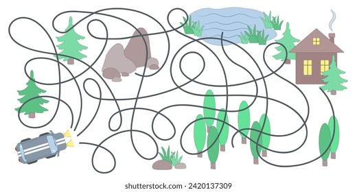Help the car to get home through the forest. Maze game for children's activities book or children's rug. Cartoon vector illustration.