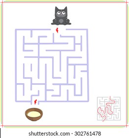 Help the car go through a maze and find saucer of milk. Educational game for children. Educational game for children. Vector illustration