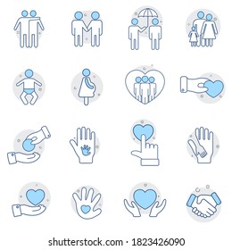 Help, care, Friendship, Generous and Charity icon set in thin line style. Web design, mobile app.