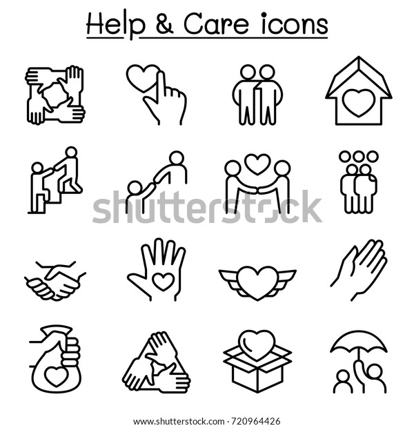 Help, care, Friendship, Generous & Charity\
icon set in thin line\
style