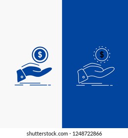 help, cash out, debt, finance, loan Line and Glyph web Button in Blue color Vertical Banner for UI and UX, website or mobile application