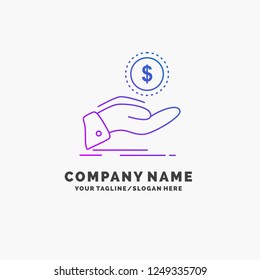 help, cash out, debt, finance, loan Purple Business Logo Template. Place for Tagline