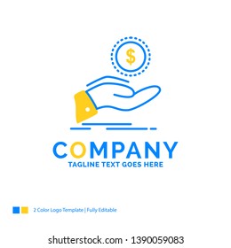 help, cash out, debt, finance, loan Blue Yellow Business Logo template. Creative Design Template Place for Tagline.