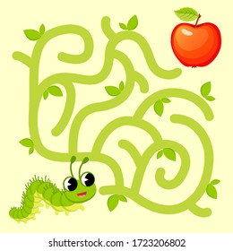 Help caterpillar find path to apple. Labyrinth. Maze game for kids