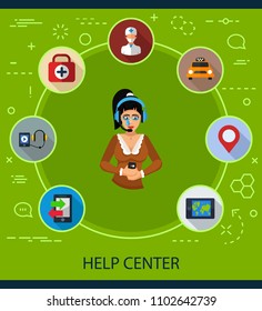 Help center flat icons concept. Vector illustration. Element template for design.