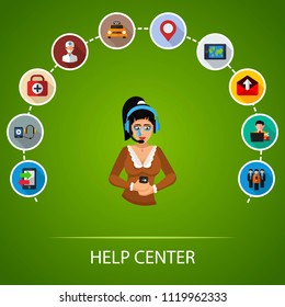 Help center flat icons concept. Vector illustration. Element template for design.