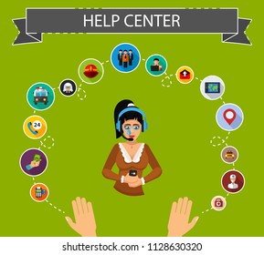 Help center flat icons concept. Vector illustration. Element template for design.