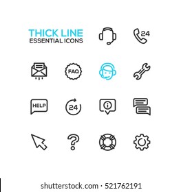 Help Center - modern vector plain line design icons and pictograms set. Headset, phone, twenty four-seven, mail, faq, support, wrench, information, chat, pointer arrow, question mark, lifebuoy cog