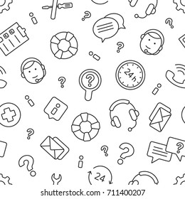 Help Center seamless pattern. Tiling textures with thin line black and white icon set