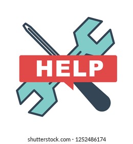 Help center tools and instrument for fixing damages isolated icon vector wrench and device for fixation and repairing technology support of online store technical side of business hotline service.