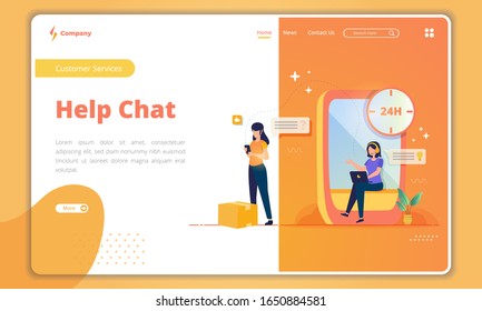 Help chat with customer support concept on landing page template