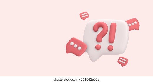 Help Chat Icons With Question And Exclamation Marks In 3D Speech Bubble Style. Ideal For Support UI, Feedback, Or Mobile Messaging Apps. Soft Modern Look. Vector Illustration.