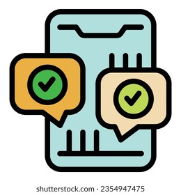 Help chat phone icon outline vector. Social review. Online marketing color flat
