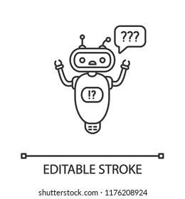 Help Chatbot Linear Icon. Thin Line Illustration. FAQ Chat Bot. Bewildered Robot With Question Marks In Speech Bubble. Contour Symbol. Vector Isolated Outline Drawing. Editable Stroke