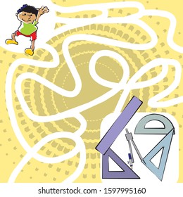 Help the child find his geometry game. Didactic maze for preschoolers, to learn by playing. Vector illustration in cartoon style available in EPS 10.