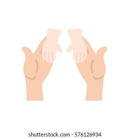 Help the child. Hands adult and child hands