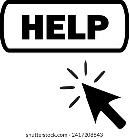 Help click icon. Help text and arrow click glyph icon. Replaceable vector design.