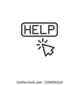 Help click line icon. linear style sign for mobile concept and web design. Help text and arrow click outline vector icon. Symbol, logo illustration. Vector graphics