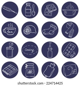 Help for colds set. Set of round icons with tool helps with colds.