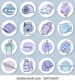 Help for colds set. Set of round icons with tool helps with colds.