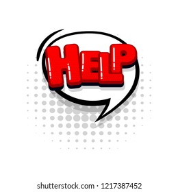 Help comic text collection sound effects pop art style. Set vector speech bubble with word and short phrase cartoon expression illustration. Comics book red colored background template.