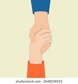 Conceito de ajuda. Mão em cima segura e puxa a mão abaixo. Ilustração vetorial.