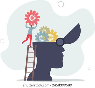 help connect cogwheels on human brain.flat vector illustration.