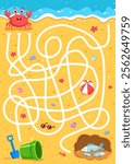 Help the crab get to the hole. Labyrinth. Maze game for children. Vector illustration.