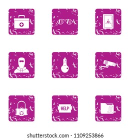 Help cure icons set. Grunge set of 9 help cure vector icons for web isolated on white background