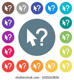 Help cursor flat white icons on round color backgrounds. 17 background color variations are included.