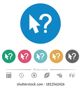 Help cursor flat white icons on round color backgrounds. 6 bonus icons included.