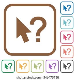 Help cursor simple icons in color rounded square frames on white background
