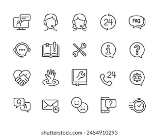 Help and Customer Support related line icon set. - Editable stroke, Pixel perfect at 64x64