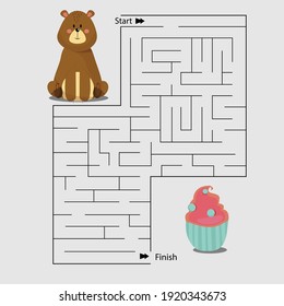 Ayude al oso lindo a encontrar el camino a la tarta. Maze. un juego para los niños. Ilustración del vector.