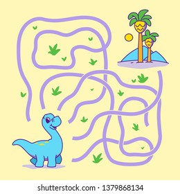 
Help cute dino find the right path to palm. Labyrinth. Funny maze game for children. Vector illustration.